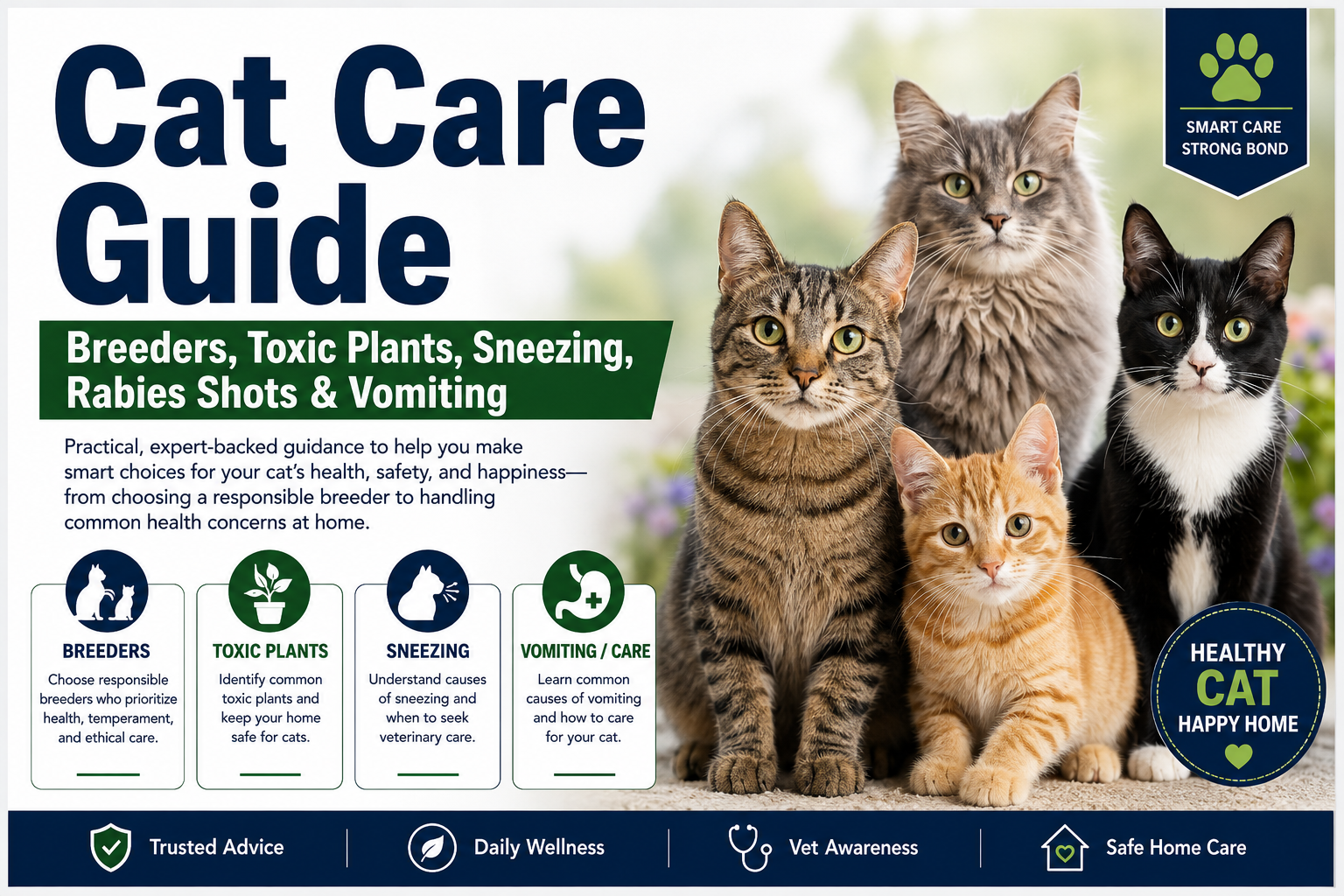 Cat Care Guide Breeders, Toxic Plants, Sneezing, Rabies Shots & Vomiting