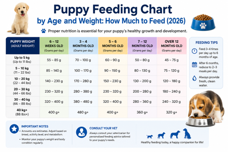 Puppy Feeding Chart by Age and Weight: How Much to Feed (2026)