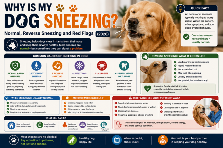 Why Is My Dog Sneezing? Normal, Reverse Sneezing and Red Flags (2026)